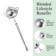 Afbeelding in Gallery-weergave laden, Blended Lifestyle theezeef in theepot vorm met knijpfunctie, gemaakt van RVS en geschikt voor losse theekruiden